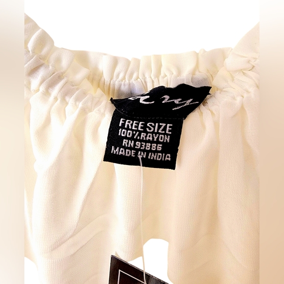 Sheer Cream Tunic Blouse Flowy Bell Sleeves w/ Lace Sz One Size - Picture 2 of 4